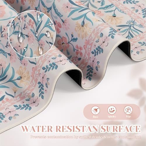 iCasso Aesthetic Mouse Pad for Office Decor,23.6x13.7in,Pink Floral