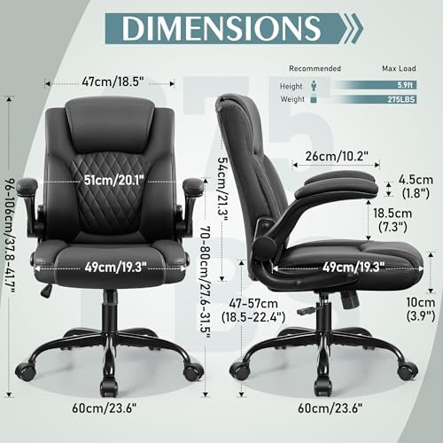 Leather Office Chair, PU Home Computer Desk Chairs with Ergonomic Back Support, 360°Swivel Free，Small Gmaing Chair with Wheels and Adjustable Armrests, for Short People Use, Black