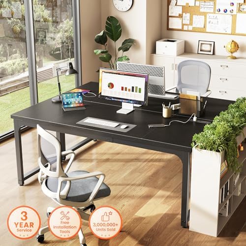 Huuger 63 x 24 inch Desk with Power Outlets & 0.95 Inch Thicker Desktop