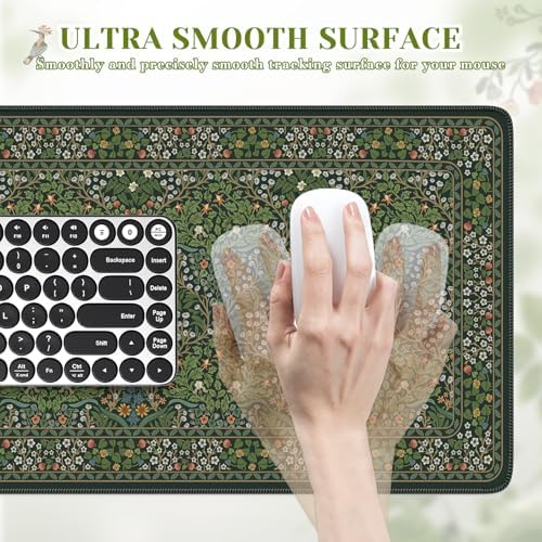 iCasso Aesthetic Floral Desk Mat, 31.5x11.8in Mouse Pads, Retro Green
