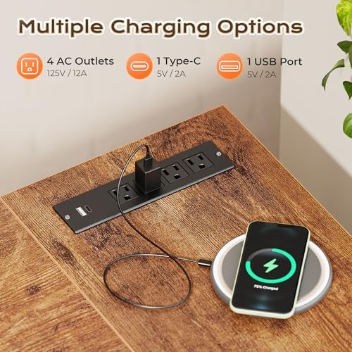 Huuger 55 Inch L Shaped Desk with Power Outlets & 0.95 Inch Thicker Desktop