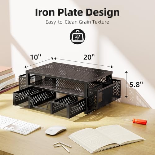 Simple Trending Monitor Stand with Drawer, 2-Tier Laptop Stand, Black