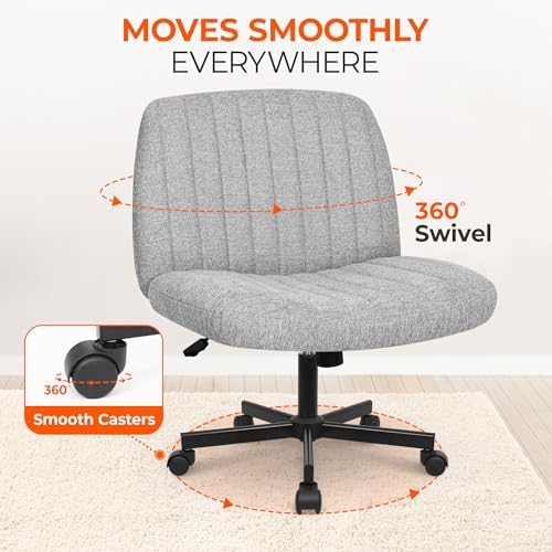 Orange Factory Criss Cross Chair, Wide Fabric Vanity Desk Seat, Grey Wheel