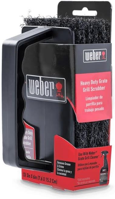 Weber Grill Grate Scrubber, Black – Heavy‑Duty BBQ Grate Scrubber with Comfortable Contoured Grip & 3 Replaceable Cleaning Pads
