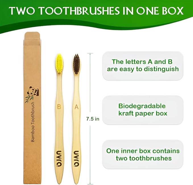 Bamboo Toothbrushes for Adults - 10 Pack Eco-Friendly, Biodegradable, Charcoal-Infused Soft Bristles Bamboo Toothbrush - Sustainable Plastic Free, Compostable Natural Wooden Toothbrushes
