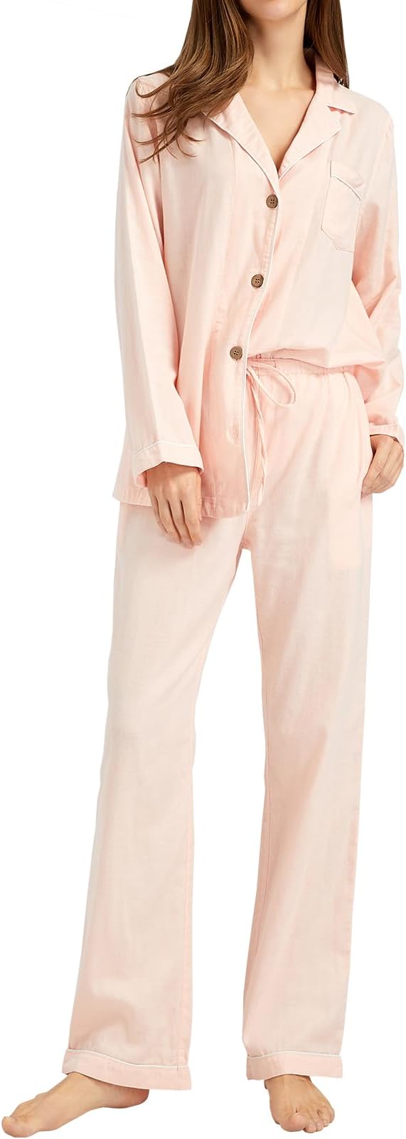 Womens Pajama Sets 100% Double Gauze Cotton Linen Like Muslin Pajamas Long Sleeve Button Down Sleepwear Soft Pjs Lounge Set
