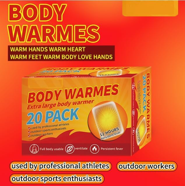 Body Warmes and Hand Warmers Extra Large Heat Packs,20 Count, 12 Hours Duration, for Athletes and Outdoor Activities