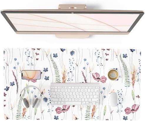 QiyI PU Leather Large Mouse Pad, Office Decor, 31.5" x 15.7", Wildflowers