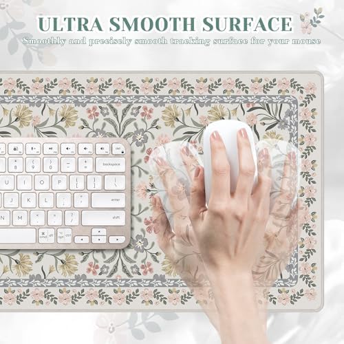 iCasso Aesthetic Mouse pad,23.6x13.7 Desk Pad Mat, Gray Floral
