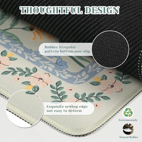 iCasso Aesthetic Flower Mouse Pad,23.6x13.7in, Green Floral