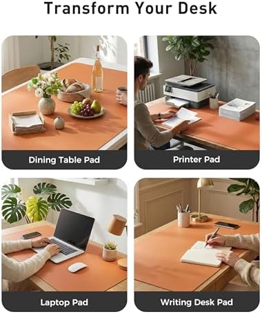 Aothia Faux Leather Desk Mat - Large Mouse Pad, Non-Slip PU Leather Blotter, Waterproof Writing Surface for Office and Home (Hermes Orange, 42" x 17")