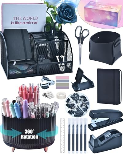LXEVIHK Black Desk Accessories 21-Piece Office Supplies Gift Set