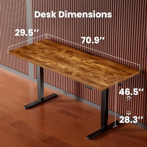 ErGear Height Adjustable Electric Standing Desk, 71 x 30 Inches Sit Stand up Desk, Memory Computer Home Office Desk, Vintage Brown
