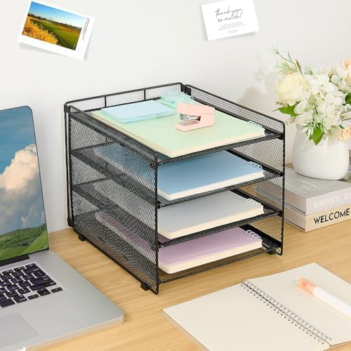 OPNICE Desk Organizer, 4-Tier Paper Organizer Letter Tray, Black