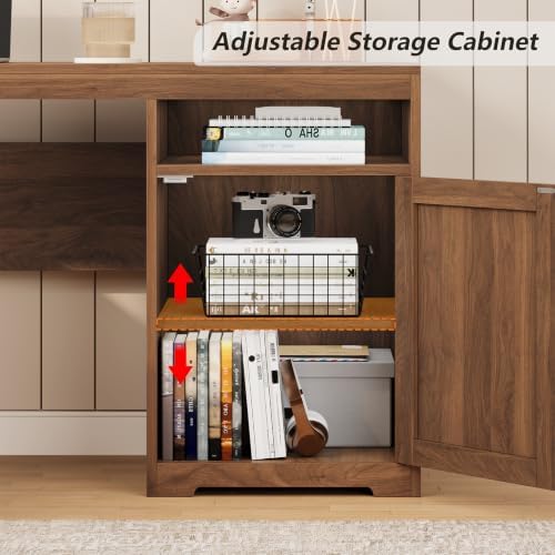 Farmhouse L Shaped Desk with Drawers & Printer Shelf for Home Office