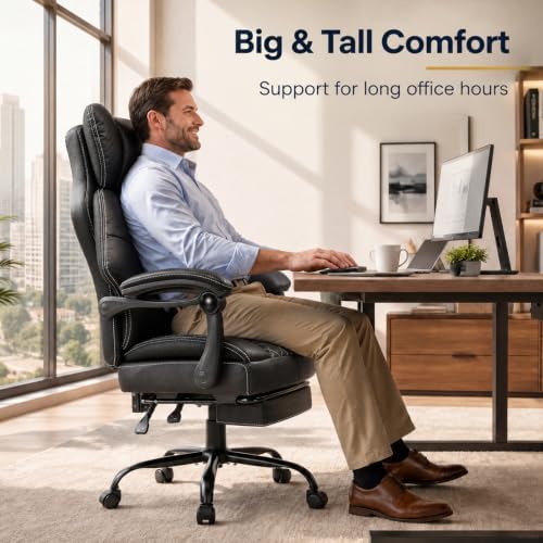 GTPLAYER Big&Tall Ergonomic Gaming Chair, Wide Spring Seat, Linkage Armrest,Black