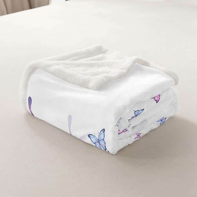 Feelyou Girls Butterfly Fleece Throw Blanket Twin 60"x80" Kids Purple Blue Sherpa Blanket Plush Fuzzy for Bed Couch Chair Living Room, Butterflies Lover Bed Blanket Room Decor