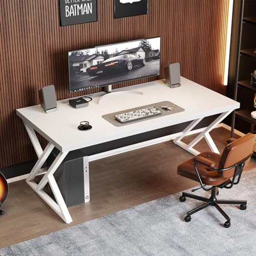LVB 60 Inch White Modern Computer Office Desk Metal & Wood Writing Desks
