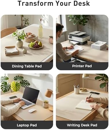 Aothia Faux Leather Desk Mat - Large Mouse Pad, Non-Slip PU Leather Blotter, Waterproof Writing Surface for Office and Home (Eggshell, 42" x 17")
