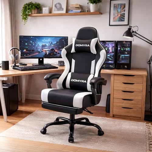 Gaming Chair Gamer Game Ergonomic with Footstool Lumbar Support Deep Black