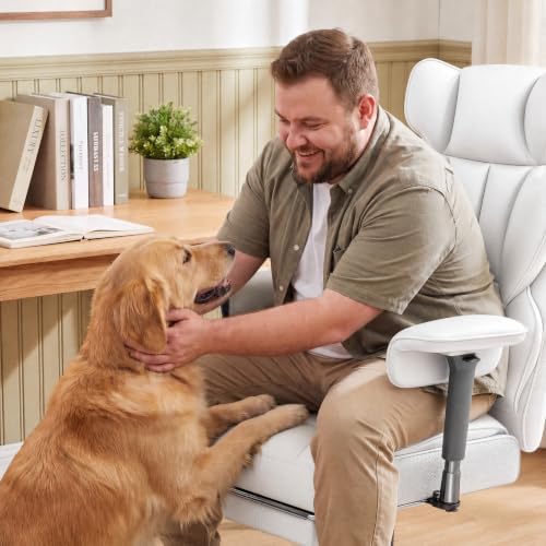 Furmax Big and Tall Office Chair, High Back Gaming Chair with Footrest for Heavy People, 400LBS Ergonomic Comfy Office Chair with Adjustable Armrests for Home Office (White)