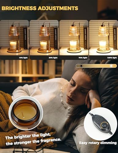 Gold Candle Warmer Lamp with 24h Cycle Timer, Dimmable Wax Melt Warmer