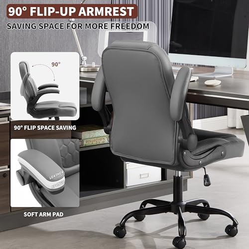 PU Leather Office Chair Swivel Lumbar Support for Short People Grey