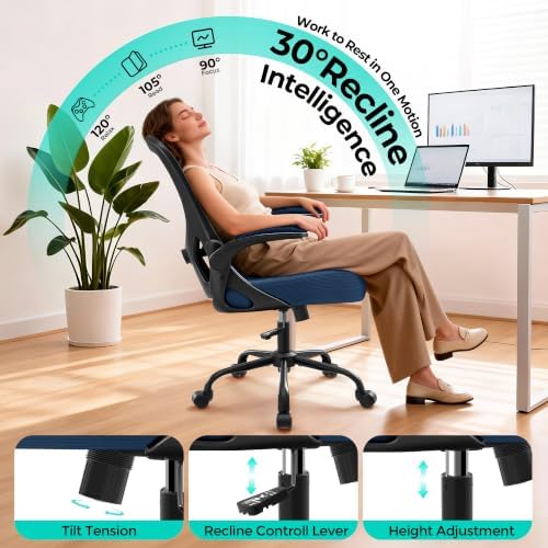 AreShark Office Chair - Ergonomic Breathable Mesh Desk Chair with Adjustable Lumbar Support and Flip-up Armrests - Executive High Back Rolling Swivel Comfortable Computer Gaming Chair for Home Office
