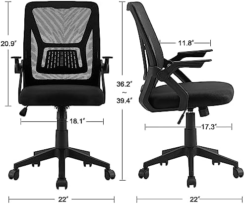 VECELO Mid-Back Swivel Ergonomic Office Chair with Adjustable Arms, Mesh Lumbar Support for Computer Task Work, Black