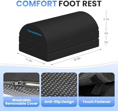 TranquilRelax Foot Rest Under Desk, 3-Height Adjustable Foot Stool, Black