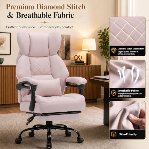 GTPLAYER Big&Tall Ergonomic Gaming Chair, Wide Spring Seat, Linkage Armrest,Pink