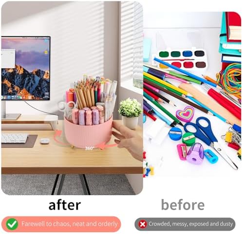 Camelmother 360°Rotating Pen&Pencil Holder For Desk With 5Slots Cute Office