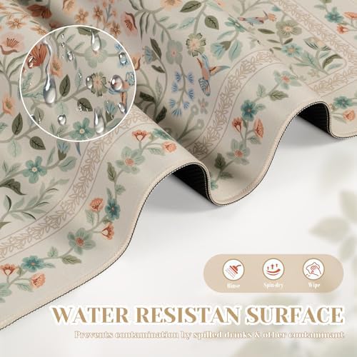 iCasso Aesthetic Flower Mouse Pad for Laptop, 23.6x13.7in Desk Pad, Beige