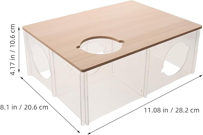 Hamster Hideout Box with 3-Chamber Acrylic Design for Small Pets Like Chinchillas and Gerbils, Multi-Chamber Resting House with Easy Maintenance and Exploration Tunnel, 11x8x4 Inch
