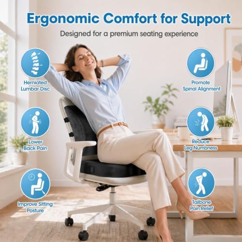 CloudBliss Ergonomic Seat Cushion & Lumbar Support Pillow Set, Grey, XL