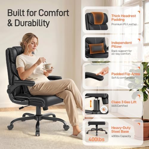 Office Chair, Executive Mid-Back Computer Desk Chair with Flip-up Armrests