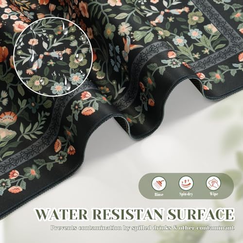iCasso Aesthetic Floral Desk Mat,Retro Mouse Pads,31.5x11.8in, Black