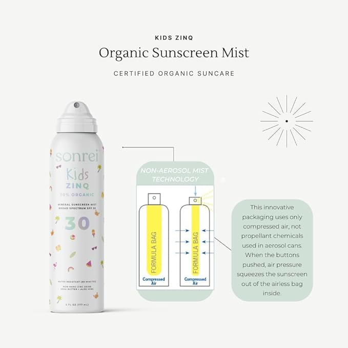 Sonrei Kids ZinQ Organic Mineral Mist Sunscreen | SPF 30, Broad Spectrum, Water-Resistant | Vegan, Reef Safe, Eco-friendly | 6.0 fl. oz. 2-Pack