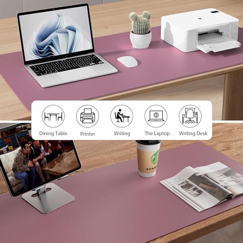 Aothia Faux Leather Desk Mat - Non-Slip PU Leather Desk Blotter, Waterproof Writing Surface, Large Desk Pad for Office & Home (Dark Pink, 55" x 17")