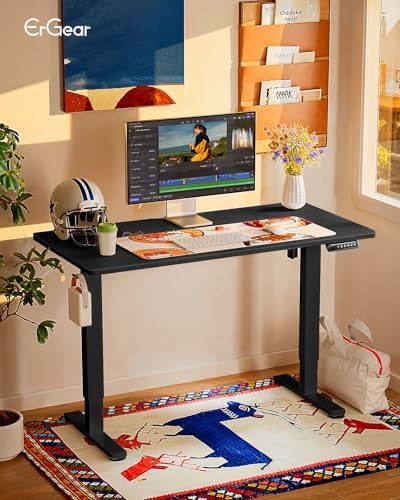ErGear Height Adjustable Electric Standing Desk, 48 x 24 Inches Sit Stand up Desk, Memory Computer Home Office Desk, Carbon Fiber Black