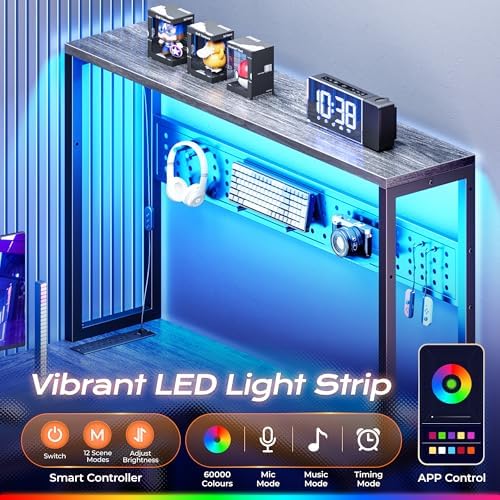 PRAISUN L Shaped Gaming Desk with LED Lights & Power Outlets