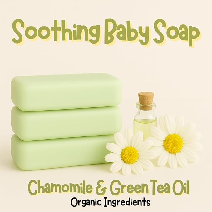Hypoallergenic Organic Baby Soap Bar - Chamomile & Green Tea Oil - Gentle Cleansing Body Wash for Sensitive Skin | Babies, Toddlers, and Kids | 9-Pack