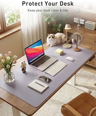 Aothia Faux Leather Desk Mat - Large Mouse Pad, Non-Slip PU Leather Blotter, Waterproof Writing Surface for Office and Home (Lavender, 42" x 17")