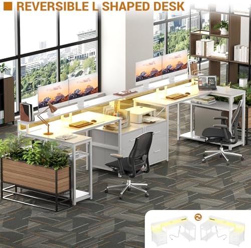 Aheaplus L Shaped Desk with File Drawer, Reversible L Shaped Gaming Desk