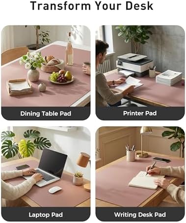 Aothia Faux Leather Desk Mat - Large Mouse Pad, Non-Slip PU Leather Blotter, Waterproof Writing Surface for Office and Home (Dark Pink, 63" x 17")