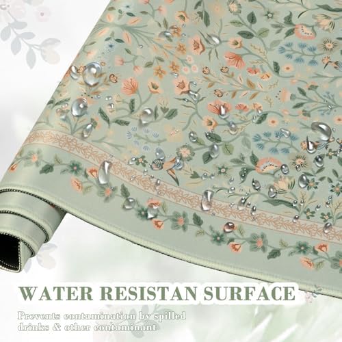iCasso Aesthetic Floral Desk Mat,31.5x11.8in Mouse Pads,Light Green