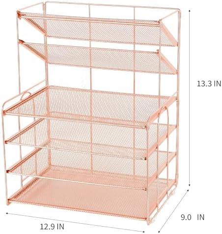OPNICE Desk Organizer, 6-Tier Paper Organizer Letter Tray, Rose Gold
