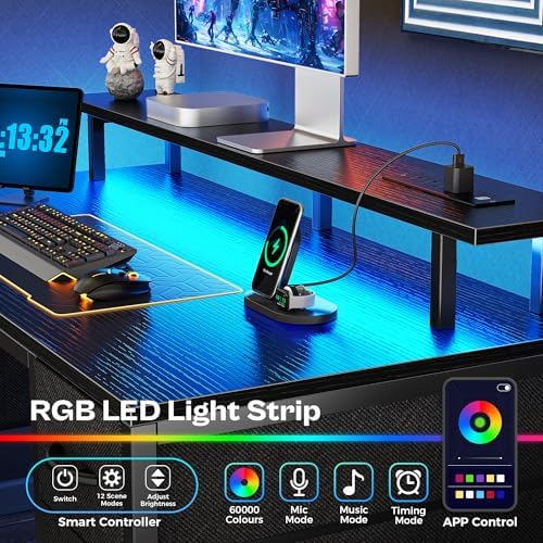 Huuger 47 inch Computer Desk with Power Outlets & 4 Drawers