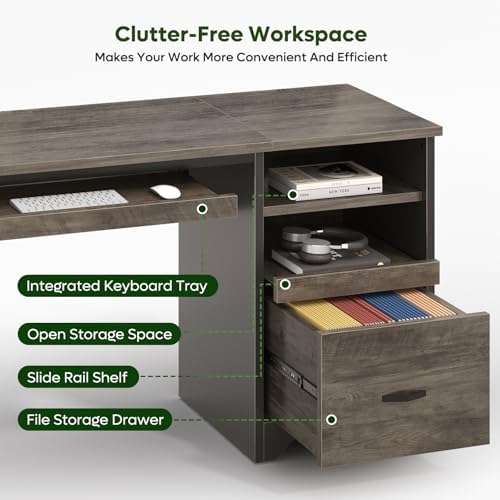 Bestier 47" Office Desk with Drawers, Industrial Computer Desk with Drawer, Reversible Teacher Desk with Storage & Keyboard Tray for Small Space Home Office & Studio, Gray Wash