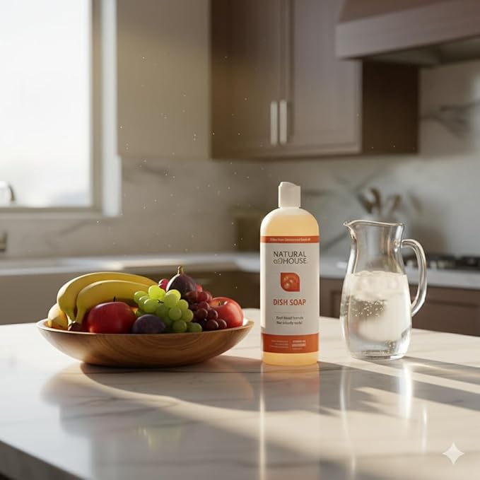 Natural House Scrubby - Dish & Hand Soap - Cut Through Grease and Grime, Gentle on Hands - Long Lasting Suds, All Dish and Silverware Types - 32 oz Bottle